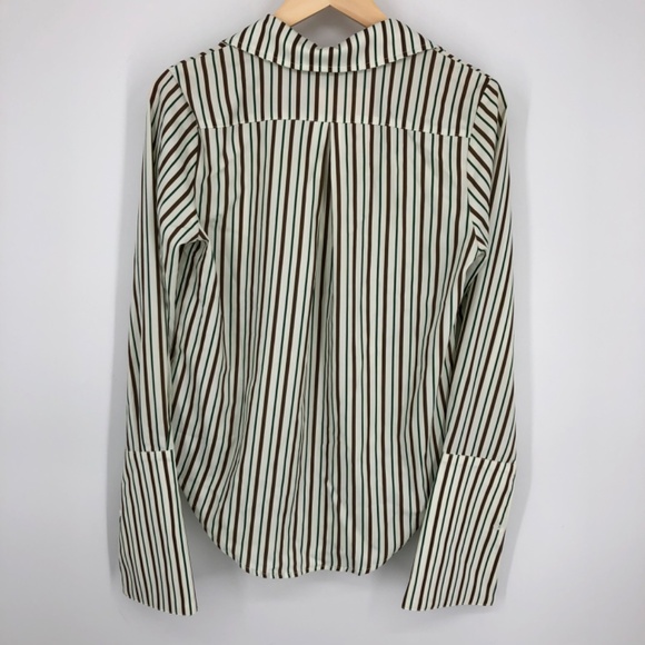 Kittenish Womens Button Front Top Size Small Stripe Oversized Long Flare Sleeve - Picture 10 of 15